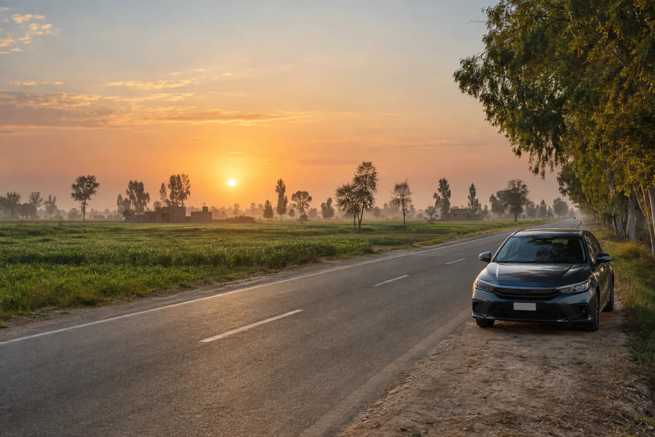 Travel scene inspired by The open roads of Punjab